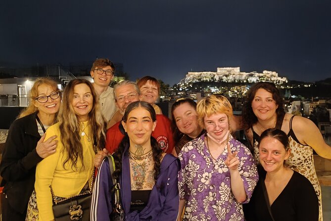 Athens: Rooftop Pub Crawl w/ Acropolis Views & Party - Meeting beneath the colored umbrella