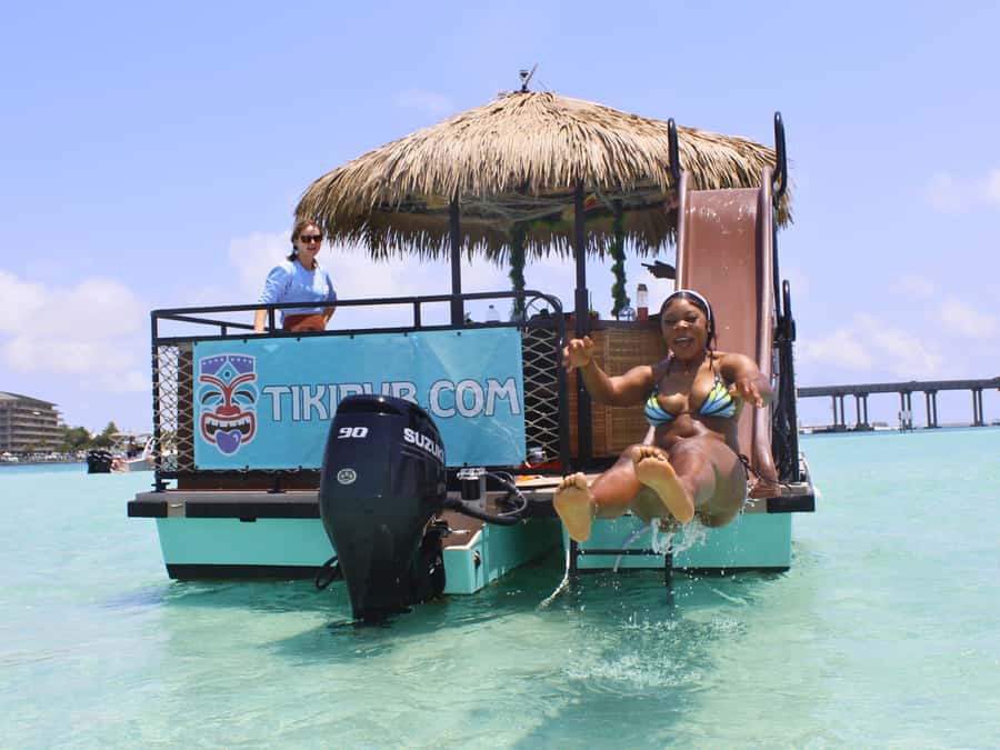 Destin: Tiki Pub Crab Island Sandbar Cruise with Waterslide - What this Crab Island cruise is really like